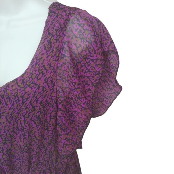 Sheer with Underlay 80s Style Dress Purple/Brown/Blue Abstract Print S - Picture 3 of 7